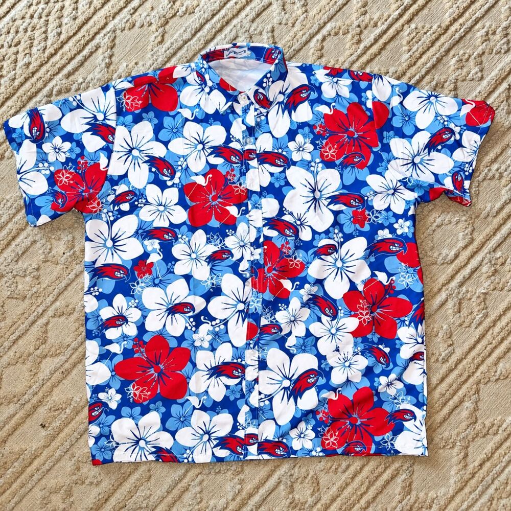 UMass Lowell River Hawks Hawaiian Shirt Aloha Floral Button Up XL New
